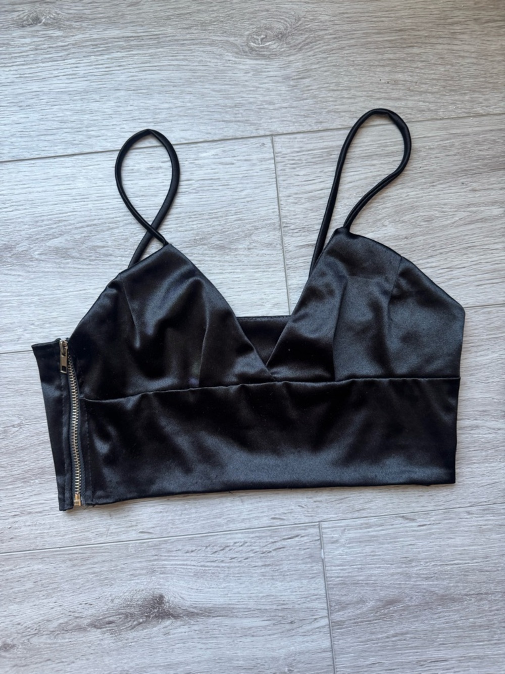 Satin V-Neck Black Camisole Crop Top